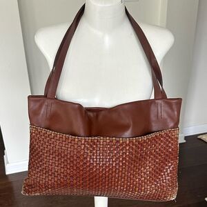 Francesca Biasia Brown Leather Weaved Tote Shoulder Bag